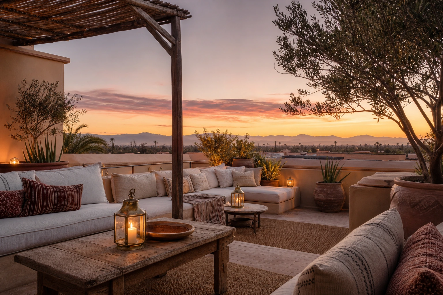 Terrasse de riad avec vue sur Marrakech